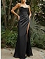 Χαμηλού Κόστους Σατέν Φορέματα-Γυναικεία Φόρεμα χορού Φόρεμα για πάρτυ Φόρεμα κορσέ Σκίσιμο Αμάνικο Διακοπές Μαύρο Ρουμπίνι Καλοκαίρι Άνοιξη