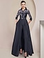 cheap Mother of the Bride Pantsuits-Jumpsuit / Pantsuit Mother of the Bride Dress Formal Wedding Guest Elegant Party Shirt Collar Ankle Length Satin Lace 3/4 Length Sleeve with Pleats 2024