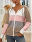 cheap Cardigans-Women&#039;s Cardigan Sweater Hooded Ribbed Knit Acrylic Patchwork Zipper Hooded Spring Fall Outdoor Daily Going out Stylish Casual Soft Long Sleeve Color Block Black Pink Gray S M L