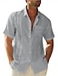 cheap Cotton Linen Shirt-Men&#039;s Guayabera Shirt Linen Shirt Summer Shirt Beach Shirt Black White Light Blue Short Sleeve Plain Turndown Summer Outdoor Street Clothing Apparel Button-Down