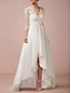 olcso Menyasszonyi ruhák-Érett Esküvői ruhák Szűk szabású V-alakú Háromnegyedes Aszimmetrikus Sifon Menyasszonyi ruhák Val vel Rakott Ráncolt 2024