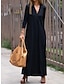 Χαμηλού Κόστους απλά φορέματα-Γυναικεία Μαύρο φόρεμα Καθημερινό φόρεμα Φόρεμα από βαμβακερό λινό Μακρύ φόρεμα Σατέν Σκίσιμο Βασικό Κλασσικό Καθημερινά Διακοπές Παραλία Λαιμόκοψη V Μακρυμάνικο Καλοκαίρι Άνοιξη Φθινόπωρο Μαύρο Λευκό
