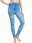 ieftine Leggings-Pentru femei Zvelt Pantaloni Poliester Buzunar Imprimeu Cut înalt Talie Înaltă Lungime totală Albastru Intens Vară