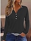 ieftine Bluze simple pentru femei-Pentru femei Tricou Cămașă Henley Simplu Buton Zilnic Sfârșit de săptămână Elegant Modă De Bază Manșon Lung În V Negru Toamna iarna