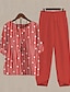 cheap Women&#039;s Two Piece Sets-Women&#039;s Shirt Pants Sets Striped Print Holiday Weekend Daily Basic Round Neck Red Fall &amp; Winter