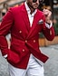cheap Men&#039;s Blazers-Men&#039;s Coat Casual Jacket Daily Wear Vacation Soft Durable Button Pocket Spring &amp;  Fall Plain Casual Comfort Lapel Regular Red &amp; White Jacket