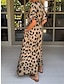 billige Kjoler med tryk-Dame Leopard Lomme Trykt mønster V-hals Maxi lang kjole Ferierejse Kortærmet Sommer Forår