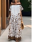 Χαμηλού Κόστους Print Φορέματα-Γυναικεία Φλοράλ Με Βολάν Κουρελού Ώμοι Έξω Μακρύ φόρεμα Βίντατζ Etnic Καθημερινά Διακοπές Μισό μανίκι Καλοκαίρι Άνοιξη
