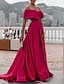 cheap Evening Dresses-A-Line Evening Dress Wedding Guest Party Dress Celebrity Style Dress Formal Wedding Court Train Sleeveless Off Shoulder Bridesmaid Dress Satin with Ruched Slit 2024