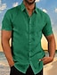 abordables Chemises lin et coton-Homme Chemise Lin Chemise Chemisette Chemise d&#039;été Chemise de plage Noir Blanche Vert Manche Courte Plein Col du quotidien Hawaïen Vêtement Tenue