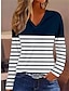 cheap Women&#039;s T-shirts-Women&#039;s T shirt Tee Striped Print Daily Weekend Basic Long Sleeve V Neck Navy Blue Fall &amp; Winter