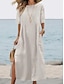 Χαμηλού Κόστους σχέδιο βαμβακερά &amp; λινά φορέματα-Γυναικεία Λευκό φόρεμα Φόρεμα από βαμβακερό λινό Μακρύ φόρεμα Λινό Τσέπη Σκίσιμο Βασικό Καθημερινό Καθημερινά Στρογγυλή Ψηλή Λαιμόκοψη Μισό μανίκι Καλοκαίρι Άνοιξη Φθινόπωρο Πράσινο παραλλαγής Μαύρο