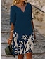 cheap Print Dresses-Women&#039;s Shift Dress Floral Print Split Neck Midi Dress Daily Date Half Sleeve Summer Spring