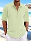 cheap Men&#039;s Casual Shirts-Men&#039;s Shirt Linen Shirt Summer Shirt Beach Shirt Black Blue Green Long Sleeve Plain Lapel Spring &amp; Summer Casual Daily Clothing Apparel
