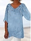 preiswerte Blusen und Hemden für Damen-Damen Übergröße T Shirt Farbblock Farbverläufe Täglich Ausgehen Wochenende Bedruckt Marineblau Langarm Hawaiianisch Tuniken V Ausschnitt Herbst Winter