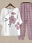 cheap Women&#039;s Two Piece Sets-Women&#039;s Shirt Pants Sets Floral Holiday Weekend Print Pink Daily Basic Round Neck Fall &amp; Winter