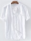お買い得  コットンリネンシャツ-Men&#039;s Linen Shirt Summer Shirt Beach Shirt Black White Khaki Short Sleeve Plain Standing Collar Daily Hawaiian Clothing Apparel Patchwork