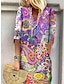 cheap Print Dresses-Women&#039;s Shift Dress Floral Paisley Print Split Neck Midi Dress Daily Date Half Sleeve Summer Spring