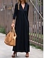 Χαμηλού Κόστους απλά φορέματα-Γυναικεία Μαύρο φόρεμα Καθημερινό φόρεμα Φόρεμα από βαμβακερό λινό Μακρύ φόρεμα Σκίσιμο Βασικό Κλασσικό Καθημερινά Διακοπές Παραλία Λαιμόκοψη V Μακρυμάνικο Καλοκαίρι Άνοιξη Φθινόπωρο Μαύρο Λευκό Σκέτο