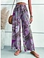 cheap Wide Leg &amp; High Waisted-Women&#039;s Wide Leg Chinos Baggy Print High Waist Full Length Purple Summer