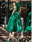 Недорогие Коктейльные платья-Коктейльные осенние платья трапеции элегантное платье красное зеленое платье винтажное формальное чайная длина без рукавов с v-образным вырезом пояс / пояс атлас со складками цветок на плечах 2024