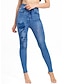 abordables Leggings-Femme Mince Pantalon Faux denim Poche Imprimer Coupe haute Taille haute Toute la longueur Bleu lagune Eté