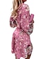 billige Kjoler med trykt mønster-kvinners skiftkjole boho kjole knelang kjole rosa langermet floral volang smockprint sommer vår høst v-hals boho casual flare mansjett erme 2023 4xl