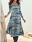 cheap Print Dresses-Women&#039;s Crew Neck Midi Dress Daily Date Long Sleeve Fall Winter