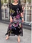cheap Print Dresses-Women&#039;s Chiffon Chiffon Dress Floral Mesh Button V Neck Long Dress Maxi Dress Daily Vacation 3/4 Length Sleeve Summer Spring