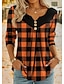 رخيصةأون بلوزات وقمصان للنساء-نسائي قميص بلوزة منقوش أزرار طباعة فضفاض أساسي كم طويل V رقبة أصفر الربيع الخريف