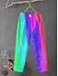 billige bomuldshørbukser til kvinder-Dame Slacks Posede bukser Hør Lomme Poset Trykt mønster Medium Talje Ankel-længde Regnbue Alle årstider