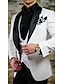 levne Obleky-bílý&amp;amp; černé pánské žakárové květinové svatební gotické obleky smokingové společenské obleky 3dílný střih na míru jednořadý jednořadý na knoflík 2024