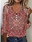 cheap Women&#039;s T-shirts-Women&#039;s T shirt Tee Henley Shirt Floral Vintage Ethnic Button Print Holiday Weekend Daily Basic 3/4 Length Sleeve V Neck Red Fall &amp; Winter