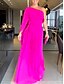 cheap Party Dresses-Women&#039;s Black Dress Prom Dress Party Dress Lace up Ruffle One Shoulder 3/4 Length Sleeve Fuchsia Spring Winter
