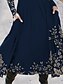 economico Abito Floreale-Abito midi da donna abito a linea abito casual abito invernale abito a sbuffo moda streetwear maturo formale all&#039;aperto vacanza vestibilità regolare floreale manica lunga collo giro blu navy blu blu
