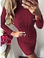 cheap Sweaters-Women&#039;s Sweater Dress Crew Neck Cable Knit Cotton Acrylic Hollow Out Fall Winter Outdoor Sport Going out Stylish Casual Soft Long Sleeve Solid Color Silver Light Blue claret S M L