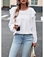 cheap Basic Women&#039;s Tops-Shirt Lace Shirt Blouse Women&#039;s Black White Blue Solid / Plain Color Ruffle Puff Sleeve Daily Fashion Round Neck Regular Fit S