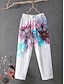 cheap Women&#039;s Cotton Linen Pants-Women&#039;s Slacks Baggy Pants Linen Pocket Baggy Print Medium Waist Ankle-Length Light Pink All Seasons