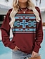 billige Hættetrøjer og sweatshirts til kvinder-Dame Sweatshirt bluse Geometrisk Aztekerne Gade Afslappet Vin Grøn Årgang Sport Etnisk Rund hals Langærmet Top Mikroelastisk Efterår vinter