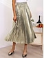 voordelige Effen rokken-Dames Schommel Lange rok Midi Rokken Geplooid Glanzend metallic Lang Effen Sprankelend Halloween Straat Alle seizoenen Polyester Modieus Glimmend Zilver Zwart Gouden Licht goud