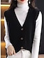 cheap Sweater Vest-Women&#039;s Sweater Vest V Neck Ribbed Knit Polyester Knit Button Summer Fall Daily Holiday Going out Stylish Casual Soft Sleeveless Pure Color Black Khaki Beige One-Size