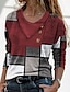 billige T-skjorter til kvinner-Dame T skjorte Geometrisk Abstrakt Knapp Trykt mønster Avslappet Helg Daglig Grunnleggende Langermet Pile Neck V-hals Rød Høst vinter