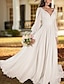 cheap Wedding Dresses-Simple Wedding Dresses A-Line V Neck Long Sleeve Sweep / Brush Train Chiffon Bridal Gowns With Pleats 2024