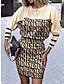 abordables Robes à motifs-Femme Robe Fourreau Géométrique Bloc de couleur Imprimer Col Ras du Cou Mini robe du quotidien Rendez-vous manche longue Automne Hiver