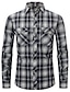 cheap Men&#039;s Shirt Jacket-Men&#039;s Shirt Button Up Shirt Flannel Shirt Plaid Shirt Overshirt White Wine Red Long Sleeve Plaid / Check Lapel Spring &amp;  Fall Outdoor Daily Wear Clothing Apparel Front Pocket