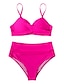 baratos Conjuntos de Bikini-Mulheres Roupa de Banho Biquíni Calção roupa de banho 2 Peças Cintura alta Tecido Roupa de Praia Básico Fatos de banho