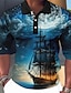 voordelige herenpolo&#039;s met knopen-Voor heren POLO Shirt Golfshirt Bliksem Grafische prints Wijnoogst Piraat Zeilboot Strijkijzer Blauw-Groen Rood blauw Paars Groen Buiten Straat Lange mouw Afdrukken Kleding Modieus Streetwear