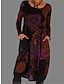 cheap Print Dresses-Women&#039;s Shift Dress Floral Print Crew Neck Midi Dress Ethnic Daily Vacation Long Sleeve Fall Winter