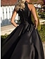 billige Aftenkjoler-a-line aftenkjole festkjole elegant kjole formell høst feie / børstetog ermeløs v-hals sateng med folder 2024