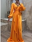 preiswerte Satinkleider-Damen schwarzes kleid Ballkleid abendkleider Layer-Look V Ausschnitt Langarm Orange Frühling Winter